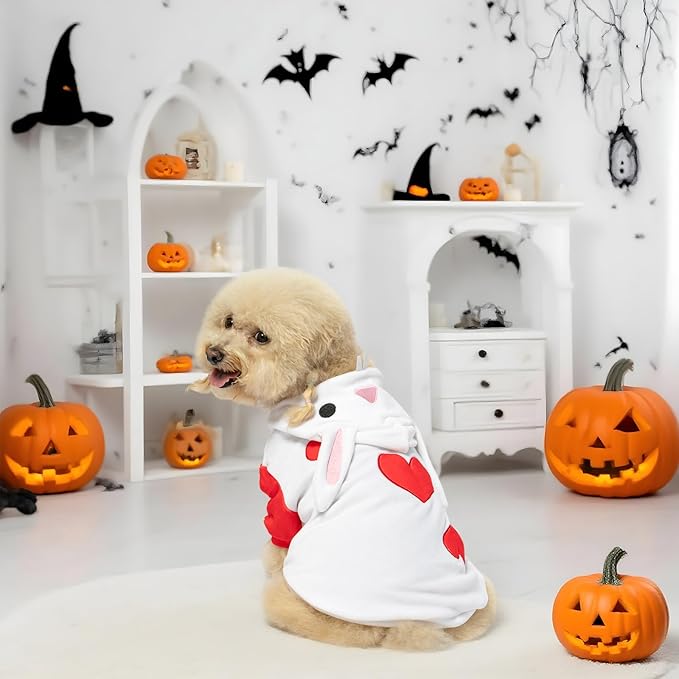 NACOCO Halloween Rabbit Dog Costume - Pet Christmas New Year Hoodie Warm Party Coat Outfit for Small and Medium Cat Dog Clothes(Red Rabbit,M)