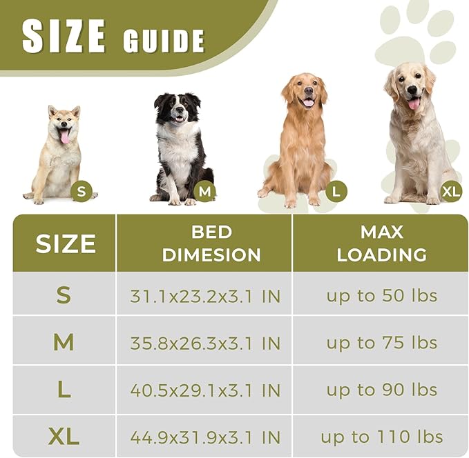 Orthopedic Outdoor Waterproof Dog Beds for Small Dogs, Washable Crate Bed with Egg Crate Foam Pet Bed Mat and Removable Oxford Fabric Cooling Cover,31"x 23", Dark Green