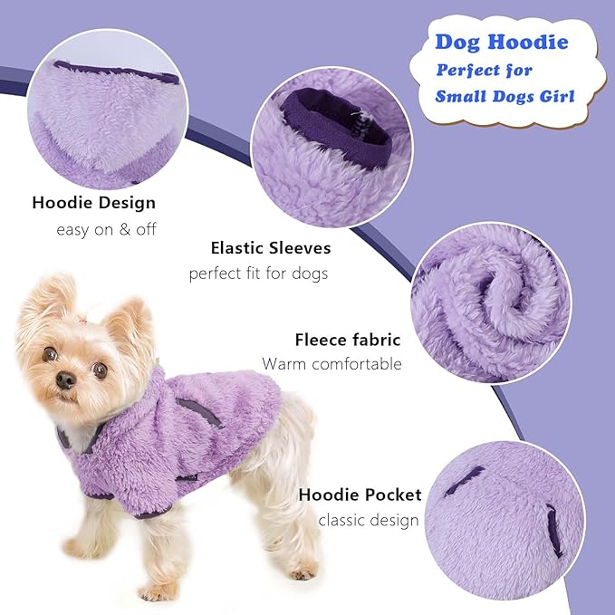 Dog Sweater Dog Winter Clothes for Small Dogs Boy Girl Pet Hoodies Puppy Cold Weather Coats Fall Doggie Sweatshirt for Chihuahua Yorkie Cat Sweater Costumes (Purple, Small)