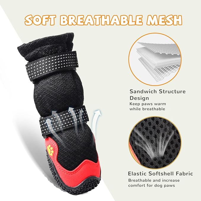 Dog Shoes for Medium Large Size Dogs, Breathable Dog Shoe for Hot Pavement, Dog Booties and Paw Protectors to Prevent Licking, Anti-Slip Dog Boots with Reflective for Summer, Hiking, Snow (Size 6)