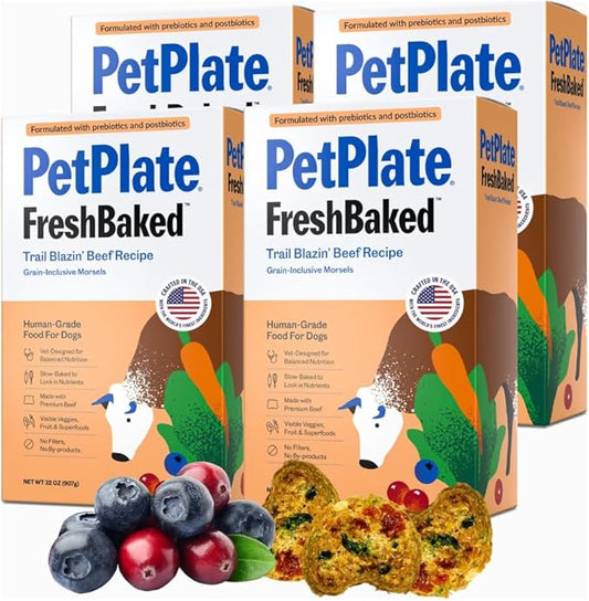 PetPlate Trail Blazin' Beef FreshBaked Dry Dog Food Grain-Inclusive, Gently Baked and Air-Dried Human Grade Dog Food, Formulated with Prebiotics and Postbiotics, No Fillers or by-Products, 2lbs