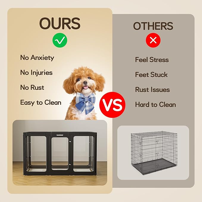 Jalove 30" H Clear Acrylic Plastic Dog Playpen Indoor, 10PCS for Puppy Cat Rabbit Ferret Transparent Pet Pen, Easy Assemble Whelping Crate Kennel Cage Enclosure, Ideal for Small to Medium Dogs, Black