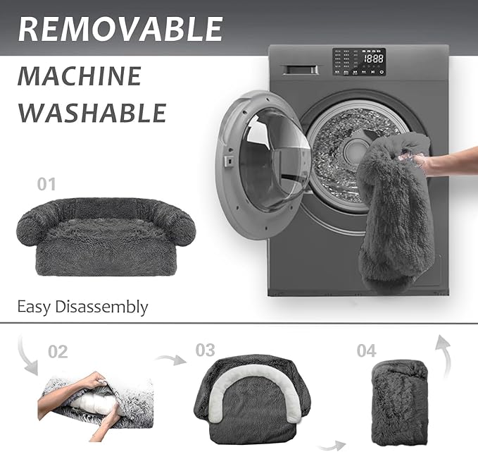 Calming Dogs/Cats Bed Mats, Dog Pad Washable Removable Couch Cover, Plush Long Fur Mat for Pets, Waterproof Lining, Perfect for Small, Medium and Large Dogs and Cats (Dark Gray, 34"x30")