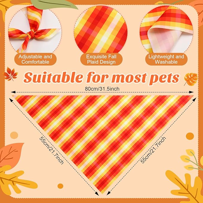 Weewooday 50 Pcs Thanksgiving Fall Dog Bandanas Bulk Plaid Bandanas for Dogs Autumn Soft Doggie Bibs Triangle Scarves for Small Medium Large Pet Costume(Plaid Pattern, 31.5 x 21.7 X21.7 Inch)