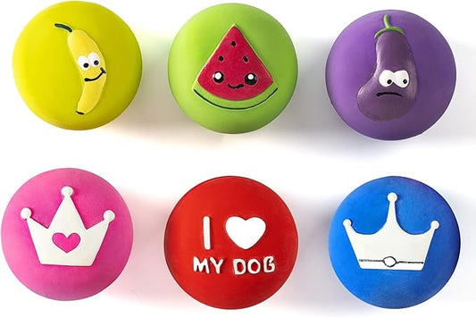 Squeaky Dog Ball, Latex Cute Dog Toys for Puppy and Small Dogs Soft Rubber Fetch Play Catch Ball Bounce and Funny Squeak Pet Toys 6 Pack