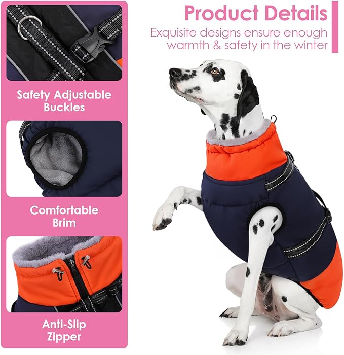 AOFITEE Small Dog Coat, Waterproof Dog Winter Jacket with Harness Built in, Warm Fleece Lined Dogs Jacket for Cold Weather, Reflective Pet Snow Jackets with Zipper for Yorkshire, Schnauzer,Blue S