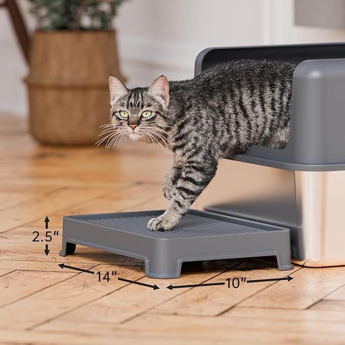 Cat Ramp for Litter Box Elevated Litter Ramp for Cat Litter Boxes, Washable Easy Cleaning Litter Mat with Filter Function Steps Suitable for Small & Elderly Cats(14"x10"x2.5")