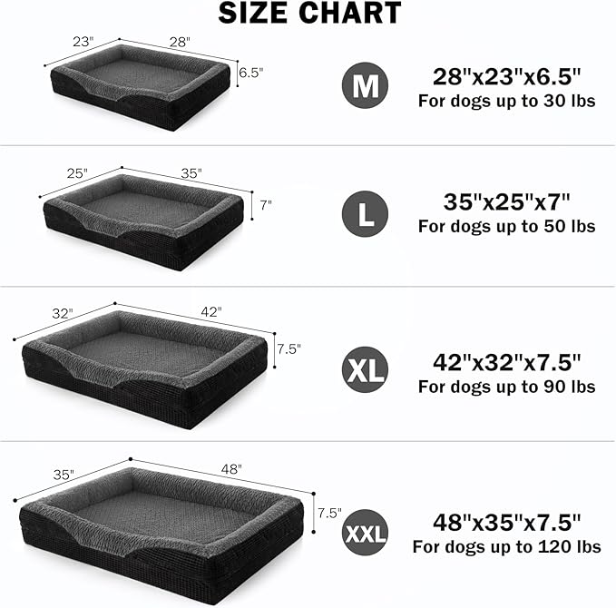 INVENHO Orthopedic Large Dog Bed, Egg-Crate Memory Foam Dog Couch with Washable Removable Cover, Waterproof Lining and Nonskid Bottom