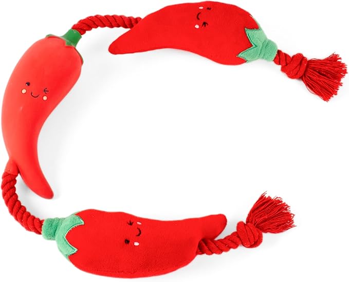 Tugga Chilis Dog Toy 75cm - Rope Latex and Plush Dog and Puppy Throw Fetch and Tug with Squeaker