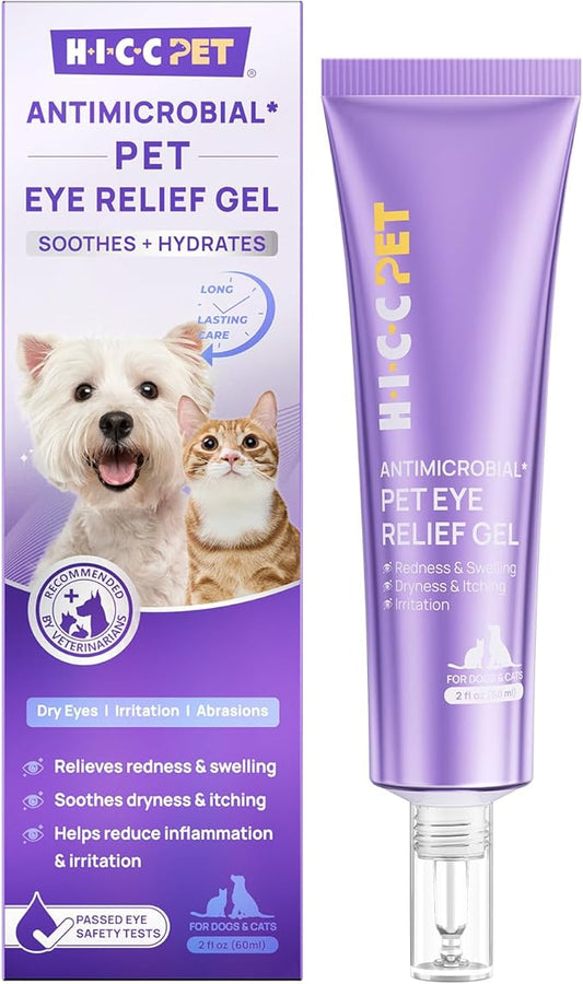 HICC PET Dog Eye Gel, Vet-Recommended Dog Eye Infection Treatment, Cat Eye Drops Wash, Soothes Irritation, Moisturizes Dry Eyes, Pet Eye Drops Ointment Alternative for Dogs, Cats, Horses. 2 fl oz