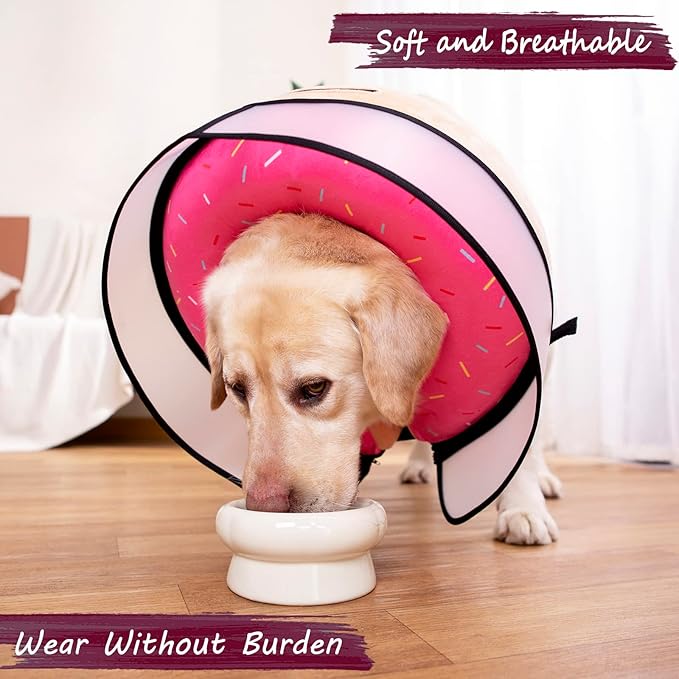 Inflatable Dog Cone Collar with Enhanced Anti-Licking, Soft Neck Donut for Dogs Cats, Recovery Pet Cone Collar After Surgery for Large Medium Small Dogs… (Donut Pink, Medium)