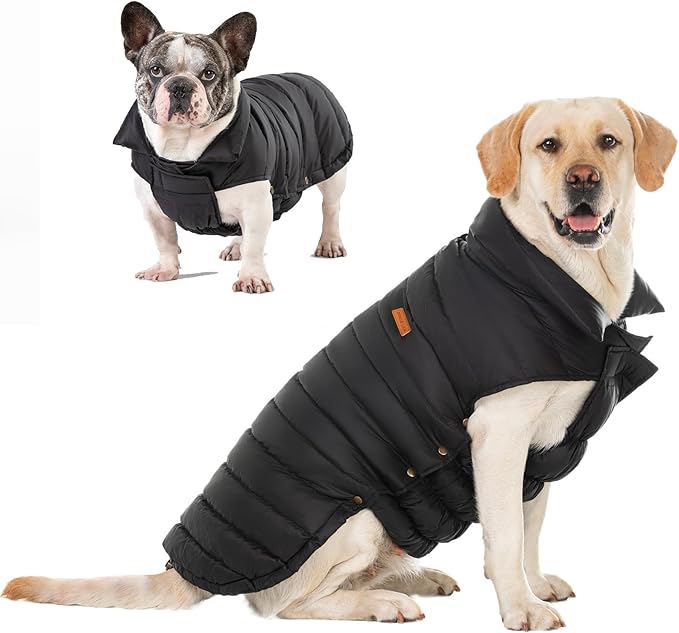 SPACE LION Puffer Jacket, Down Winter Coat, Durable Outdoor Coat for Cold and Windy Conditions, Waterproof, Windproof, Lightweight Jacket, Adjustable Fit for Large Dogs(Black,2XL)