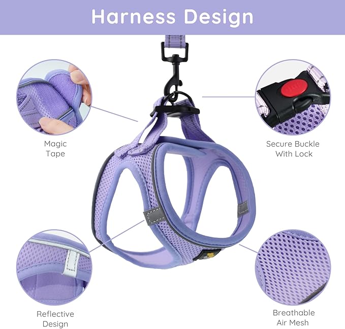 BELLA & PAL Step in Vest Harness for Small and Medium Dogs, No Pull Small Dog Harness with Leash Set, Comfortable Air Mesh Dog Vest Harness with Reflective Strip (Lavender, S)