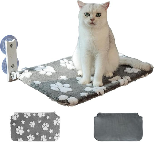 Cat Window Perch, Foldable Cat Window Hammock with Cute 3D Textured Flower Cover, Breathable Mesh Cover and Strong Suction Cups, Cordless Window Seat Bed for Indoor Cats (Grey, Medium)