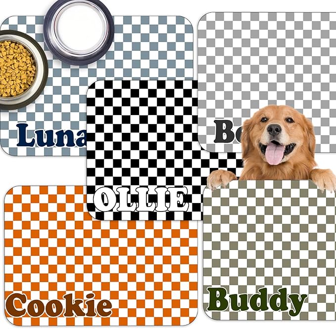 Personalized Dog Cat Food Mat Waterproof Non Slip Pet Bowl Name Mat Absorbent Quick Dry Custom Feeding Mat for Floors Dog Cat Grid
