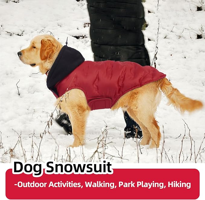 Nanaki Warm Dog Puffer Jacket with Hood-Soft Reflective Dog Coat for Medium Dogs Cold Weather,Lightweight Windproof Snowproof Puffer Vest for Outdoor Walking Hiking, Adjustable Snowsuit Easy On,Red