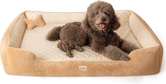 Cooling Orthopedic XL Dog Bed – Comfort Memory Foam for X-Large & XXL Dogs. Indestructible & Washable Giant Dog Bed w/Pillow, Non-Slip Bottom & Durable Zipper. Chew Proof Crate Mat w/Waterproof Liner