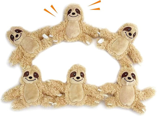 Interactive Squeaky Dog Toy, Replacement Animals Sloth Pack of 6