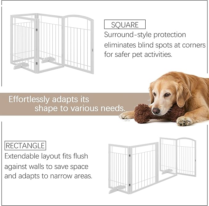 Vantas Folding Pet Gate 96" Wide, 30" Tall No-Assembly Metal Dog Gate, Freestanding Wire Pet Gate, Pet Puppy Safety Fence, Extra Wide with 2PCS Support - White