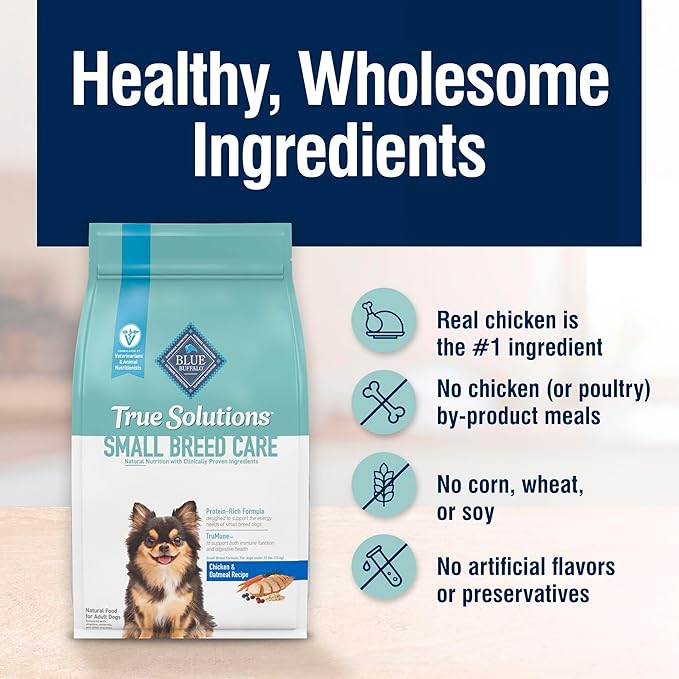 Blue Buffalo True Solutions Small Breed Care Natural Dry Dog Food for Adult Small Breed Dogs, Chicken, 11-lb. Bag