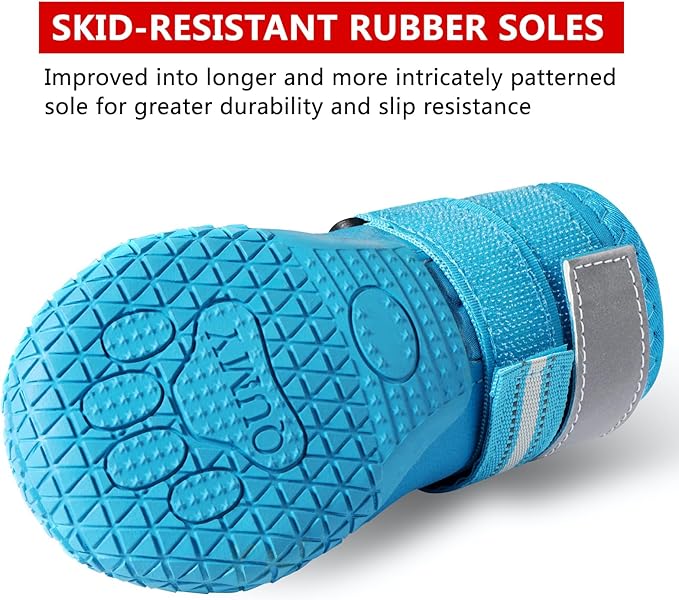 QUMY Dog Shoes for Large Dogs, Medium Dog Boots & Paw Protectors for Winter Snowy Day, Summer Hot Pavement, Waterproof in Rainy Weather, Outdoor Walking, Indoor Hardfloors Anti Slip Sole Blue 1