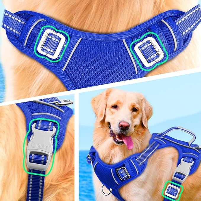 BARKBAY No Pull Dog Harness Large Reflective Dog Harness with Front Clip and Easy Control Handle for Walking Training Running with ID tag Pocket(Sapphire Blue,M)