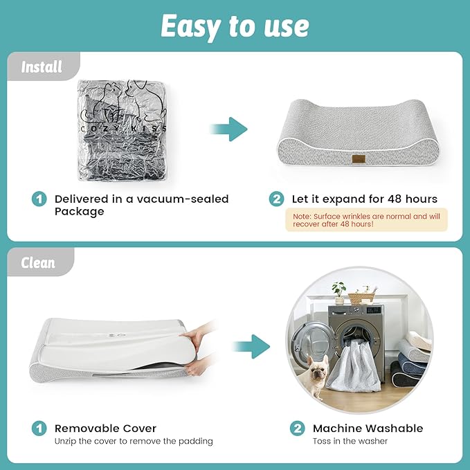 Dog Bed for Medium Dogs up to 65 lbs - Removable Washable Cover with Waterproof Lining & Non-Skid Bottom, Cotton-Polyester Blend Boat-Shaped Lounger Mattress, M(36x24x5.5in), Light Gray