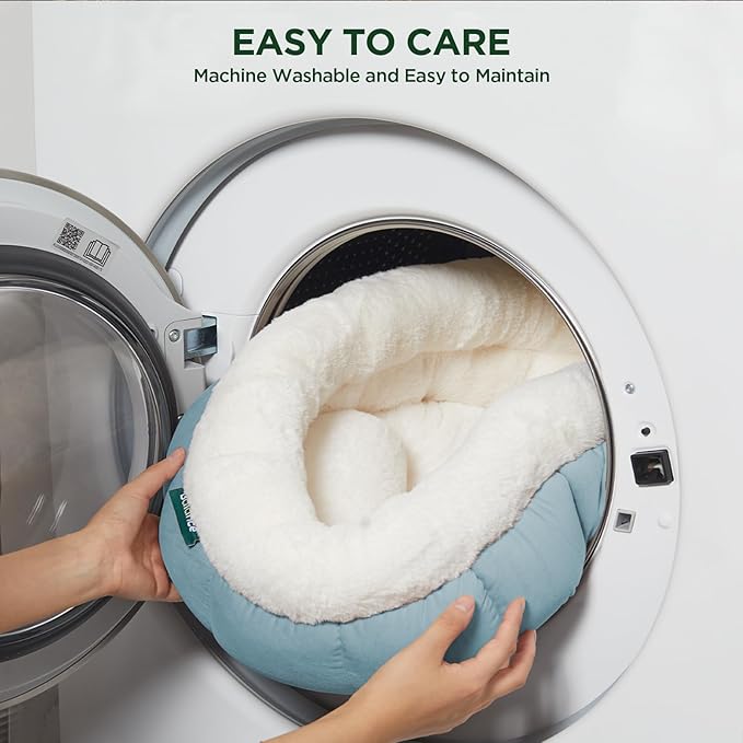 BALANCE Cat Beds for Indoor Cats, Washable Round Dog Bed, Donut Dog Bed with Anti-Slip Bottom for Small Dogs, 28 Inches, Dream Blue