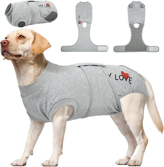 Kuoser Dog Recovery Suit for Male Dogs, Post-Surgery Bodysuit for Spay Neuter, Dog Onesie After Surgery, Anti-Licking Pet Surgical Recovery Suit, Gray L