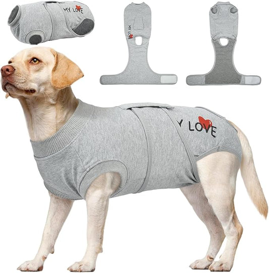 Kuoser Dog Recovery Suit for Male Dogs, Post-Surgery Bodysuit for Spay Neuter, Dog Onesie After Surgery, Anti-Licking Pet Surgical Recovery Suit, Gray L