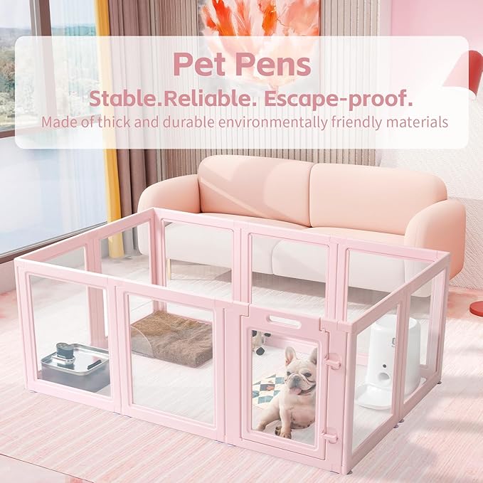 DIY Clear Acrylic Dog Playpen House,Quick Easy Assembly and Disassembly,Strong Floor Suction,Indoor and Outdoor Use,Easy Cleansing Puppy Fence (Skin Pink, 23.6" H, 2PCS)