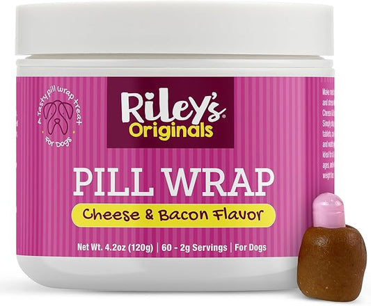 Riley's Pill Wrap for Dogs - Delicious Cheese & Bacon Flavored Pill Paste for Dogs - Wrap Pills, Capsules, Tablets in a Pocket or Pouch to Mask The Taste & Make Pill Time Easy - 4.2 oz
