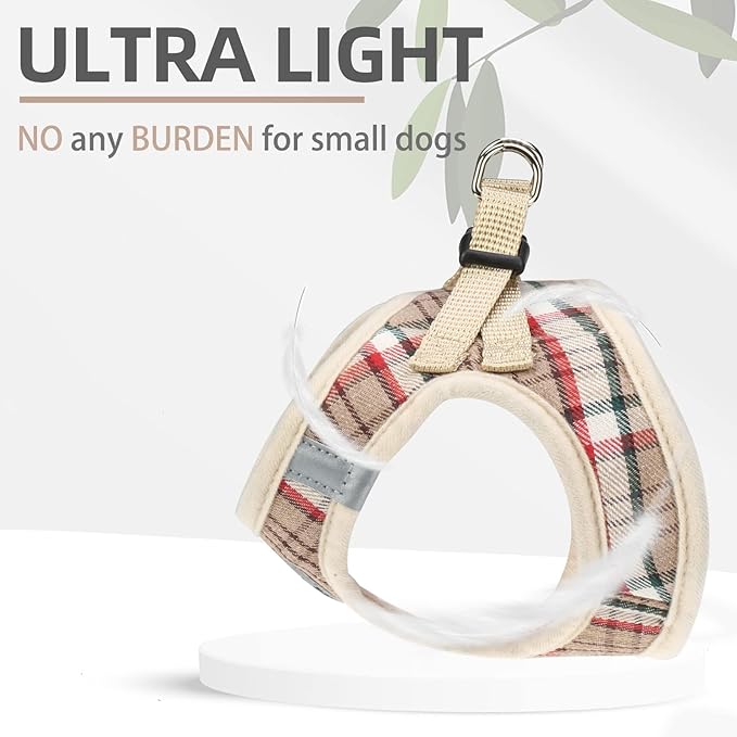 PUPTECK Adjustable Dog Harness Collar and Leash Set Step in No Pull Pet Harness for Small Medium Dogs Puppy and Cats Outdoor Walking Running, Soft Mesh Padded Reflective Vest Harnesses, Khaki XXS