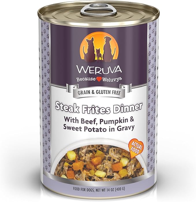 Weruva Classic Dog Food, Steak Frites with Beef, Pumpkin & Sweet Potato in Gravy, 14oz Can (Pack of 12)