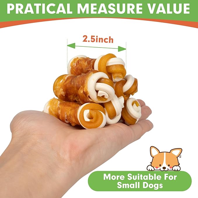 MON2SUN 2.5" Rawhide Free Dog Treats with Mixed Vegetables, Chicken Wrapped Mini Knot Bones for Small Dogs, Healthy Snacks for Balanced Nutrition, 10.6oz