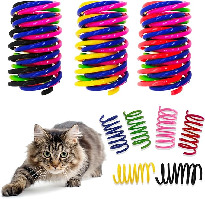 AGYM Colorful Plastic Spring Cat Toys, 12 Pack Spiral Springs for Indoor Cats to Swat, Bite, Hunt, Interactive Toys for Cats and Kittens
