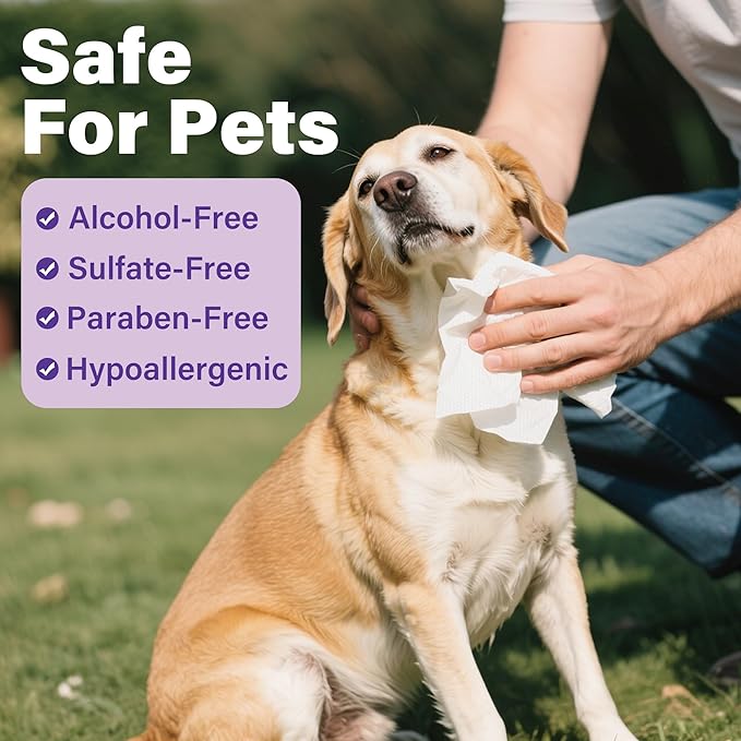 PrimePets Dog Wipes for Paws and Butt, 100 Count, 8" x 8" Hypoallergenic Pet Wipes for Dogs Cats Cleaning Deodorizing, Lavender Scented, Thick Puppy Wipes for Ears, Eyes, Body and Teeth
