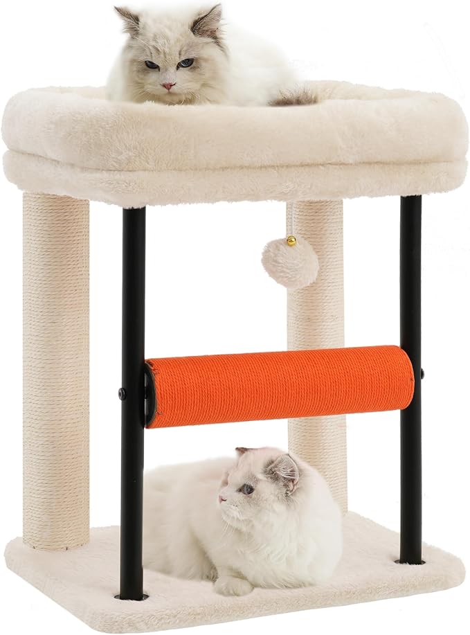 Hey-brother Cat Tree, Cat Scratching Posts with Bed, Sturdy Tower with Fully Sisal-Wrapped Columns and Plush Toy Ball for Indoor Kittens, 18.9 inches, Beige MPJ010SM