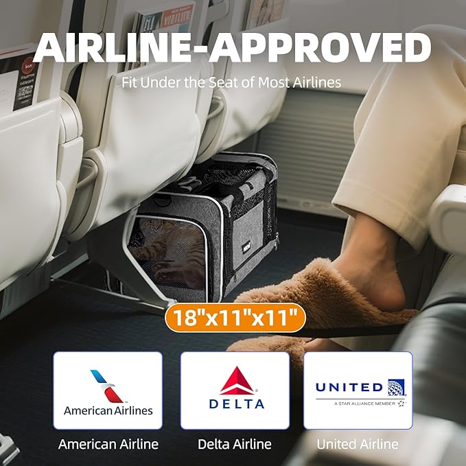 Cat Carrier Soft-Sided 18x11x11 Inch Travel Bag for Medium Cats Over 15lbs, Small Dog Carrier Crate Top Entry Breathable Mesh Puppy 12 Pounds, Pet Rabbit Carrying Cage Kennel Collapsible Grey