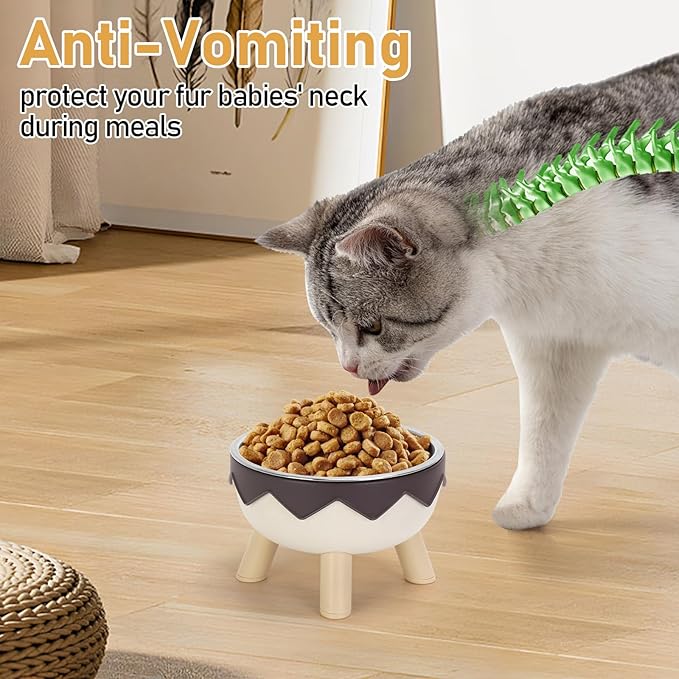 2 in 1 Raised Cat Bowls, Cute Cat Food Bowls Elevated with Non-Slip Stand, Detachable Anti Vomiting Stainless Steel Pet Bowl for Kitten, Cats, Puppies, Small Dogs Indoor/Outdoor