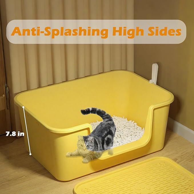 Large Cat Litter Box with High Sides for Indoor Cats,XL Low Entry Open Top Cat Litter Pan for Kittens,Big or Senior Cats,High Wall Easy Cleaning Anti-Splashing Multi-cat Litter Tray (Green)