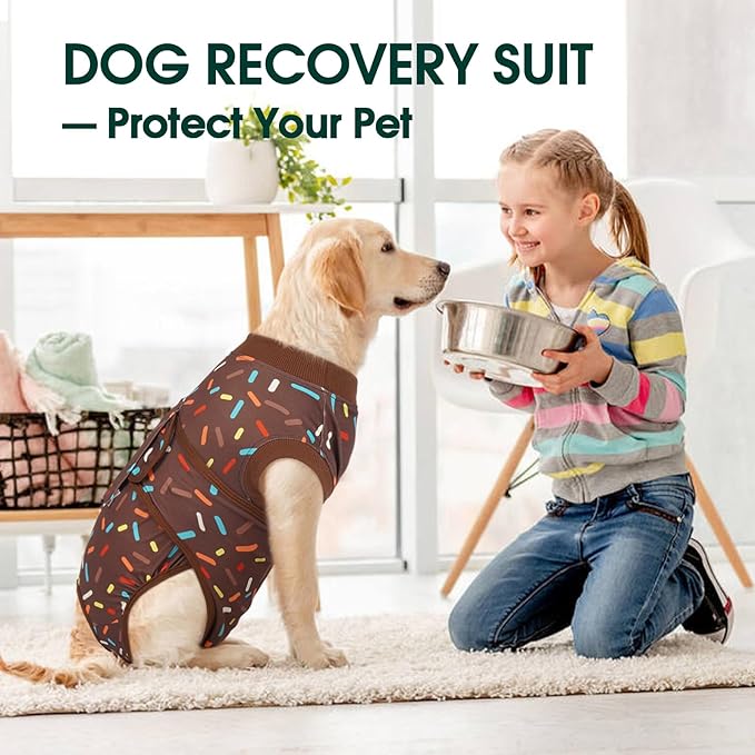 Kuoser Dog Recovery Suit for Post-Surgery Care, Spay Neuter Bodysuit for Female & Male Dogs, Anti-Licking Surgical Onesie, Snug Fit for Abdominal Wound Protection & Skin Healing, Brown XXL
