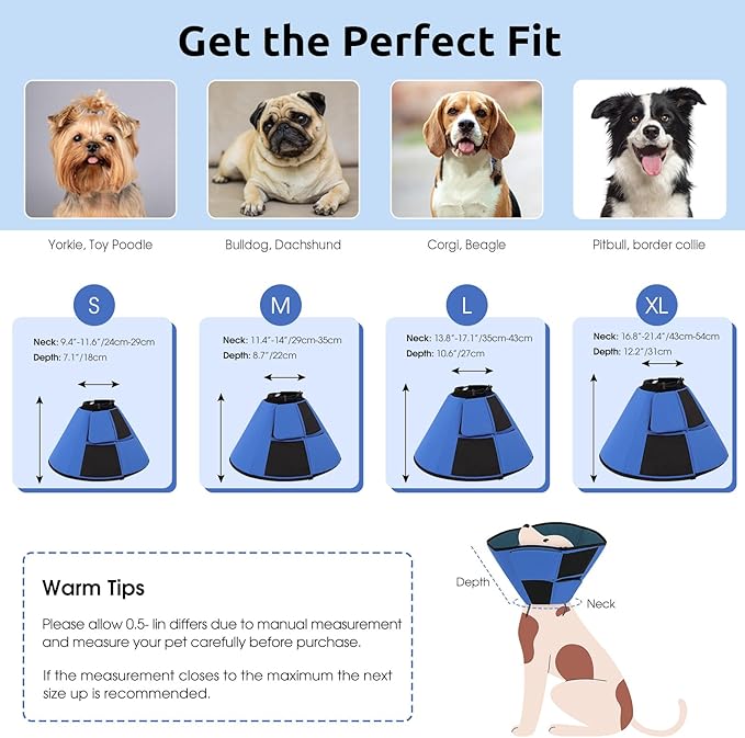 Queenmore Dog Cone XL, Soft Dog Cones for Large Dogs After Surgery, Cone for Dogs to Stop Licking, Elizabethan Collar for Pet, Alternative to Recovery Collar for Large Breeds, Blue XL