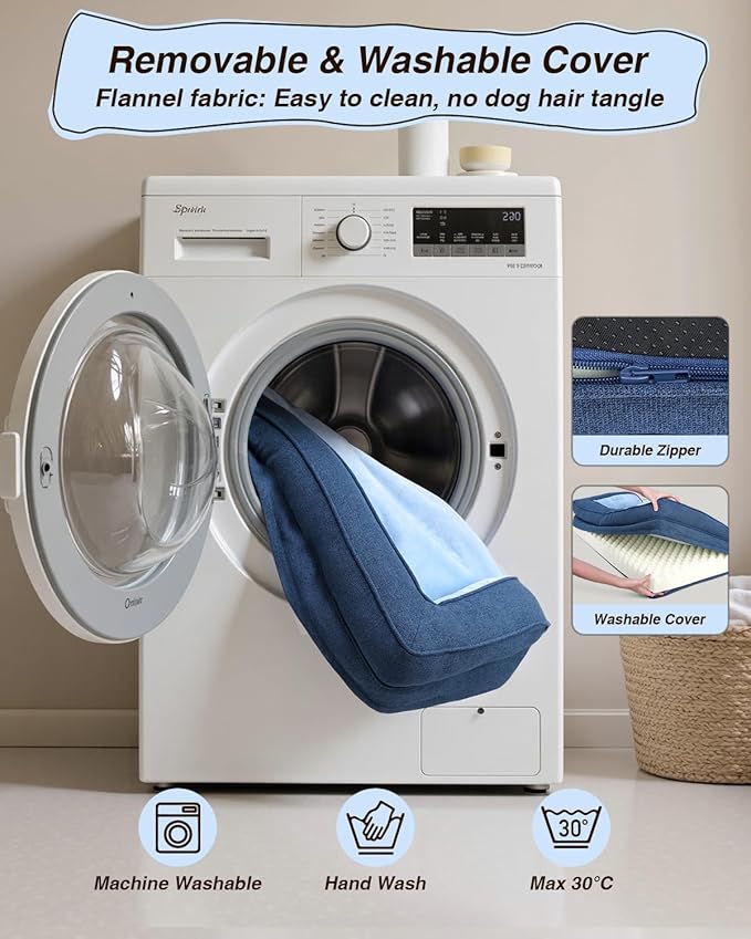 KSIIA Washable Dog Bed Large Sized Dog U-Shaped Bolster Pet Couch with Removable Waterproof Cover, Non-Slip Bottom and Egg-Crate Orthopedic Foam Pet Bed, 41 x 27 Inch, Blue