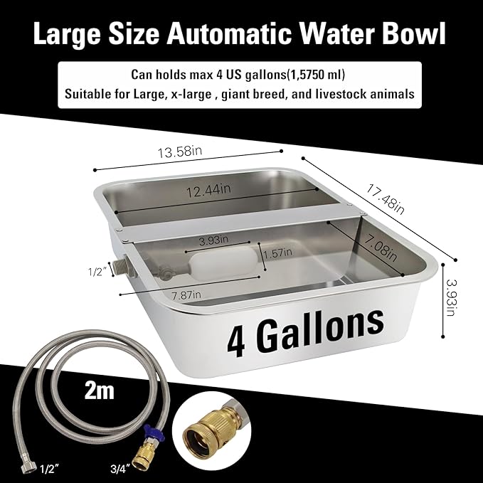 4Gal Automatic Water Bowl Dispenser for Dogs,Pig Waterer,Outdoor Automatic Dog Water Bowl,Stianless Steel Auto Fill Livestock Water Trough with Float Valve for Chicken,Horse,Calf,Dog,Goat