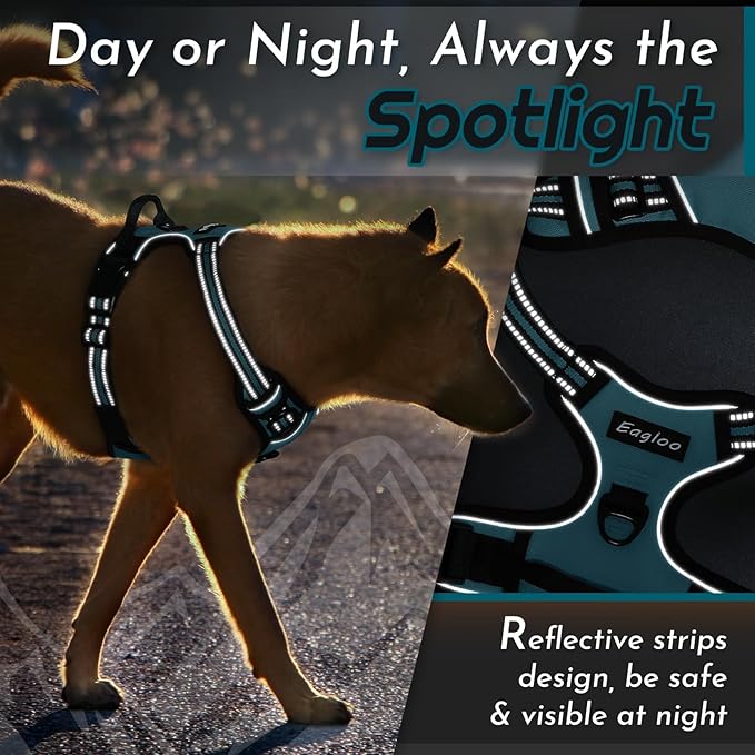 Eagloo Dog Harness Small Sized Dog, No Pull Service Vest with Reflective Strips and Control Handle, Adjustable and Comfortable for Walking, No Choke Pet Harness with 2 Metal Rings, Dark Green, S