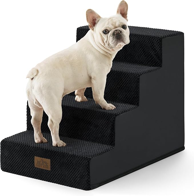 Dog Stairs for Small Dogs, 4 Tier Pet Stairs for Couch and Beds, 17.7" H Non-Slip Dog Steps for Old Cats, Puppy, Small Medium Dogs, 15.7x23.6x17.7 inch, Black