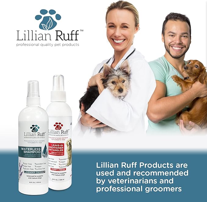 Lillian Ruff Waterless No-Rinse Dog Dry Shampoo Spray & Leave-in Dog Conditioner & Detangler - pH-Balanced for Dogs After-Bath No Rinse Hydrating Spray Set- Clean, Condition, Detangle & Deodorize