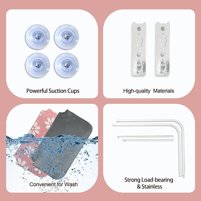 Cat Window Perch, Foldable Cat Window Hammock with Cute 3D Textured Flower Cover, Breathable Mesh Cover and Strong Suction Cups, Cordless Window Seat Bed for Indoor Cats (Pink, Medium)