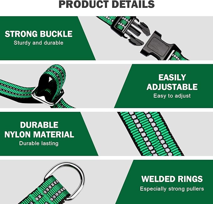 Hikiko Martingale Dog Collars Reflective Nylon Dog Collar with Quick Release Buckle Adjustable Training No Slip Dog Collar (Small, Green)